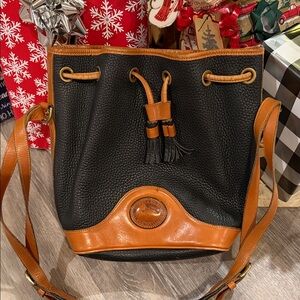 Vintage Dooney & Bourke Black and Brown Hobo Bucket Bag